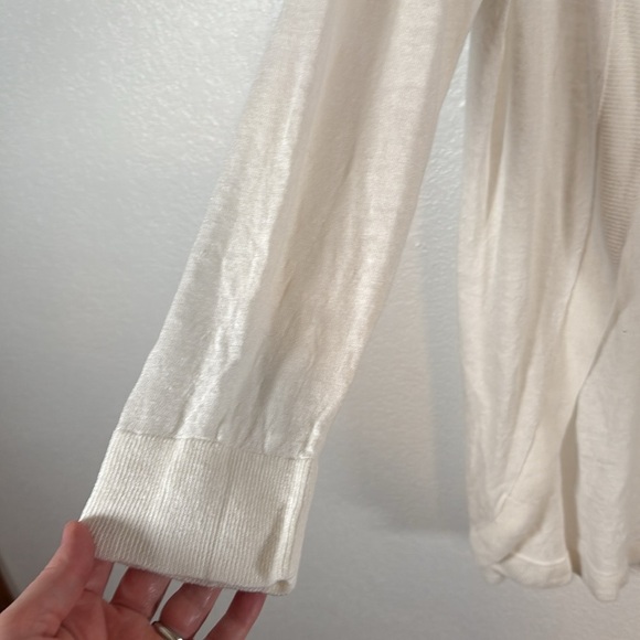 Talbots White Linen Long Line 3/4 Sleeve Cardigan Size Large - Picture 3 of 7